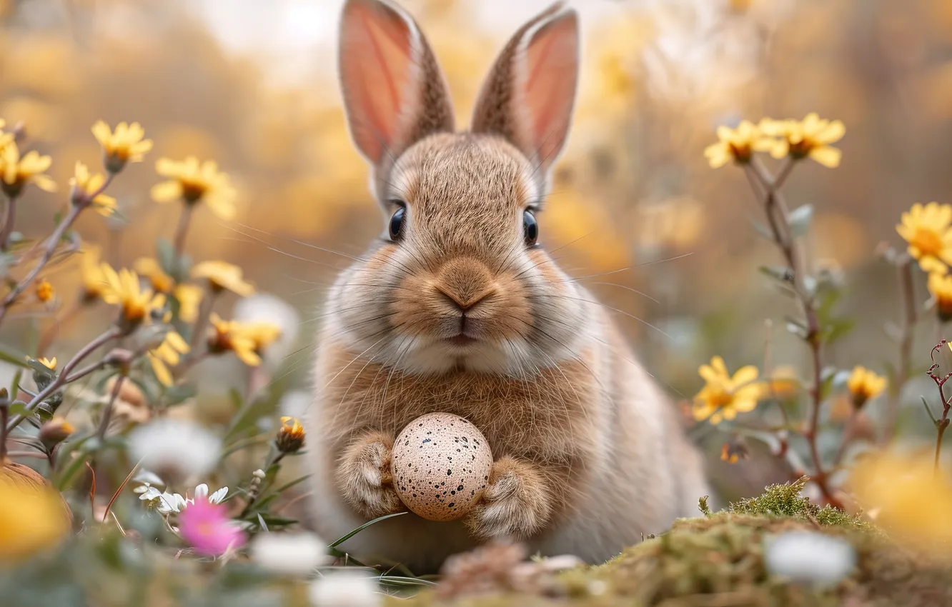 Photo wallpaper flowers, eggs, spring, colorful, Easter, flowers, spring, Easter