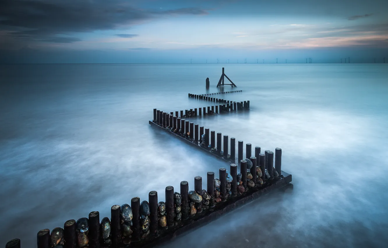 Photo wallpaper sea, the sky, clouds, stones, shore, England, support, UK