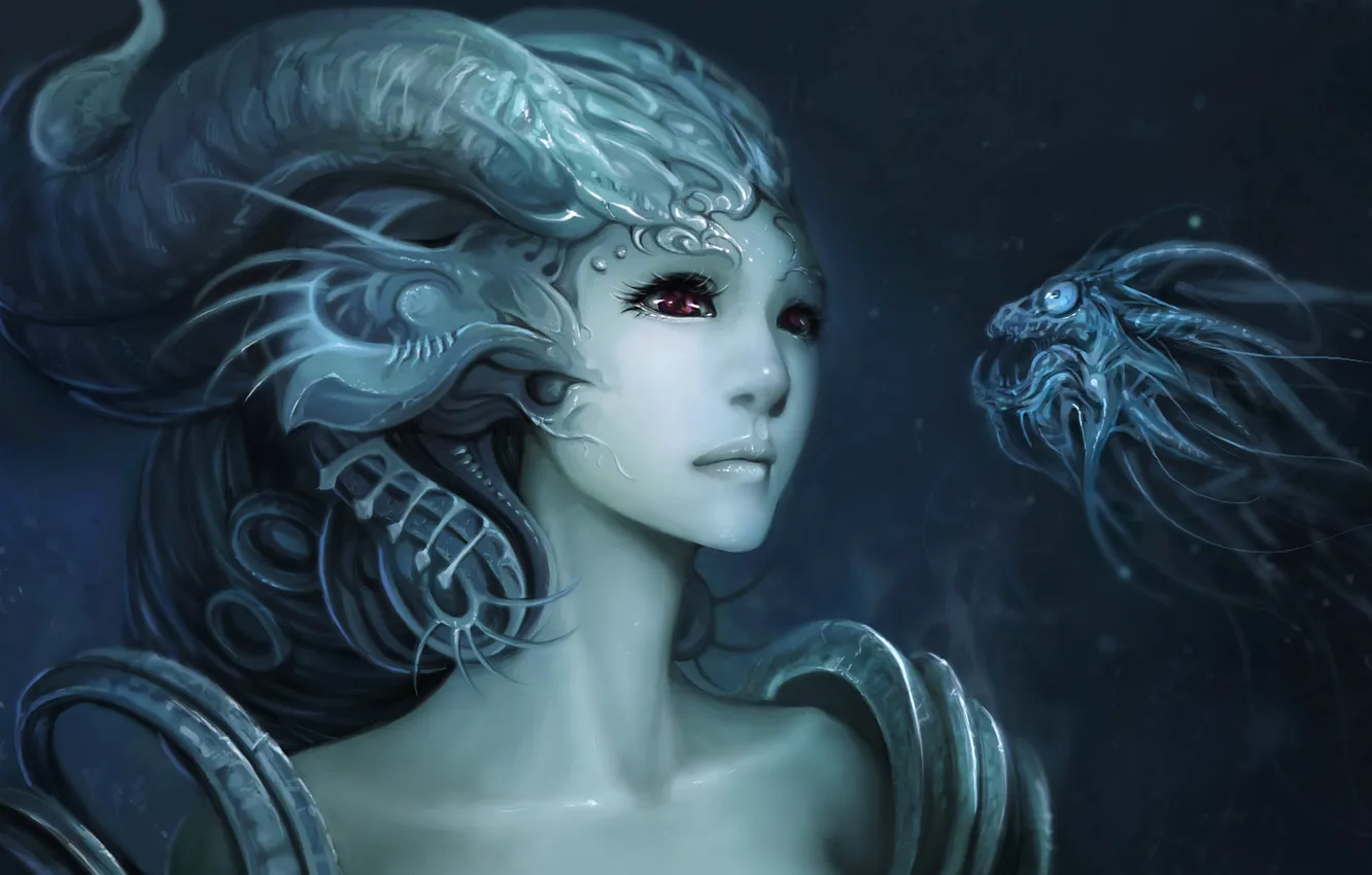 Photo wallpaper girl, mermaid, fish, being, art, under water, youtsuu