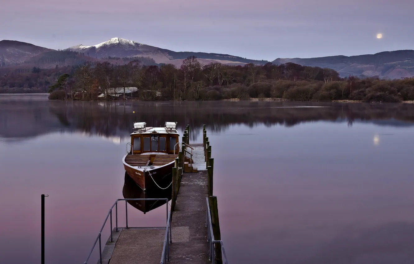Photo wallpaper landscape, lake, boat