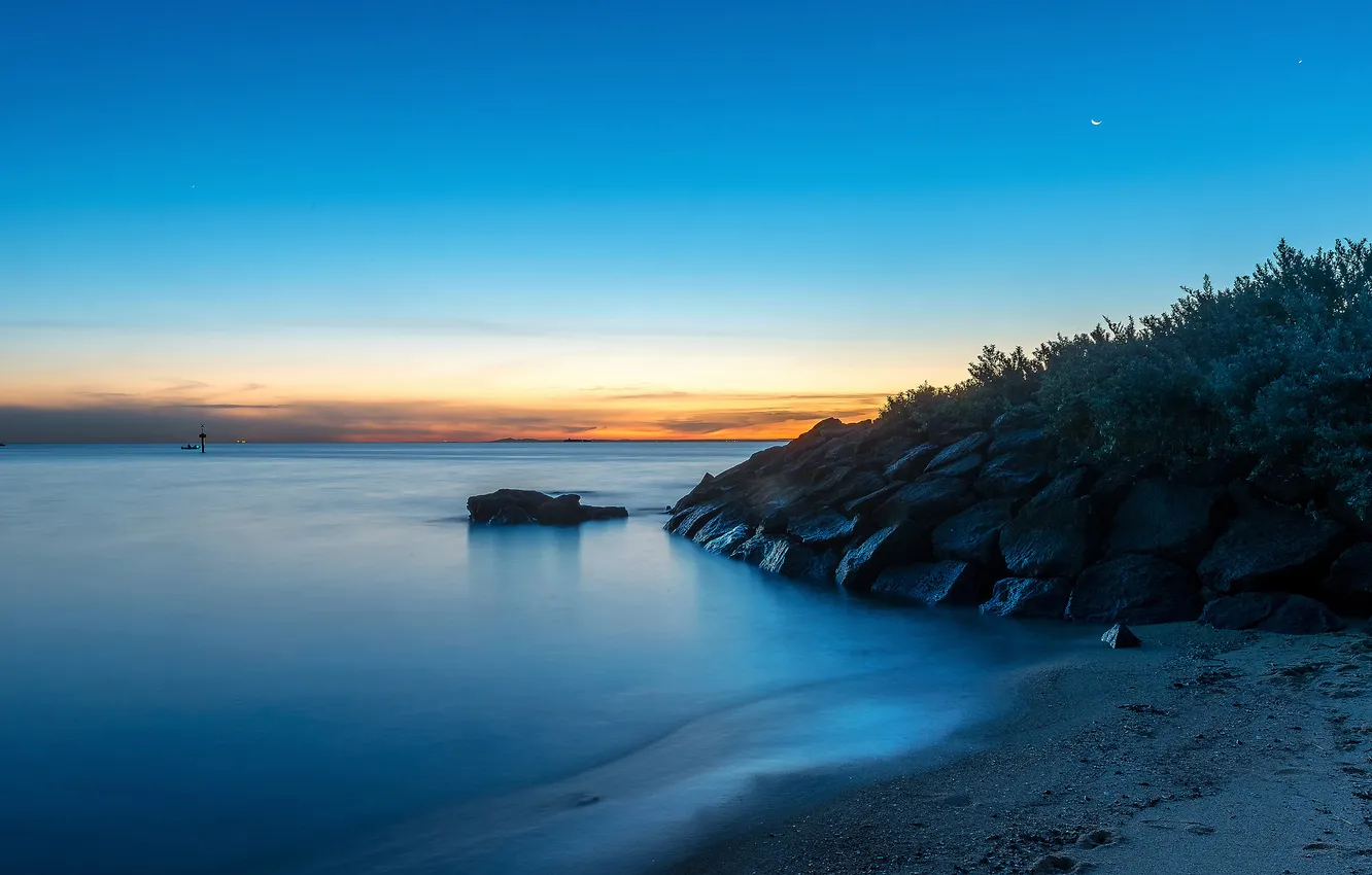 Photo wallpaper beach, landscape, the ocean, dawn, shore