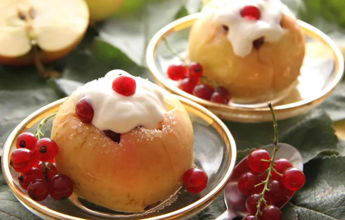 Photo wallpaper berries, apples, dessert, currants
