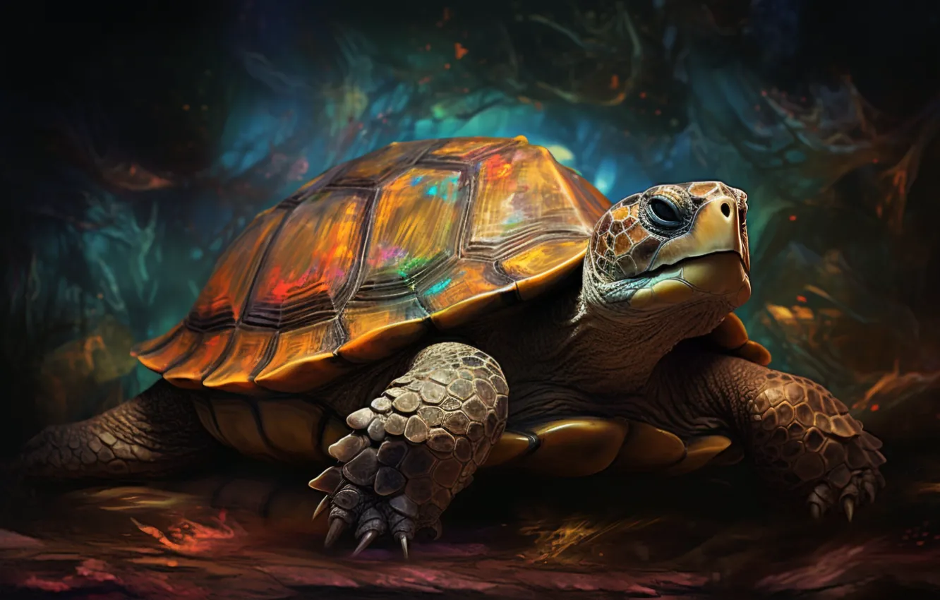Photo wallpaper look, turtle, land, AI art, neural network