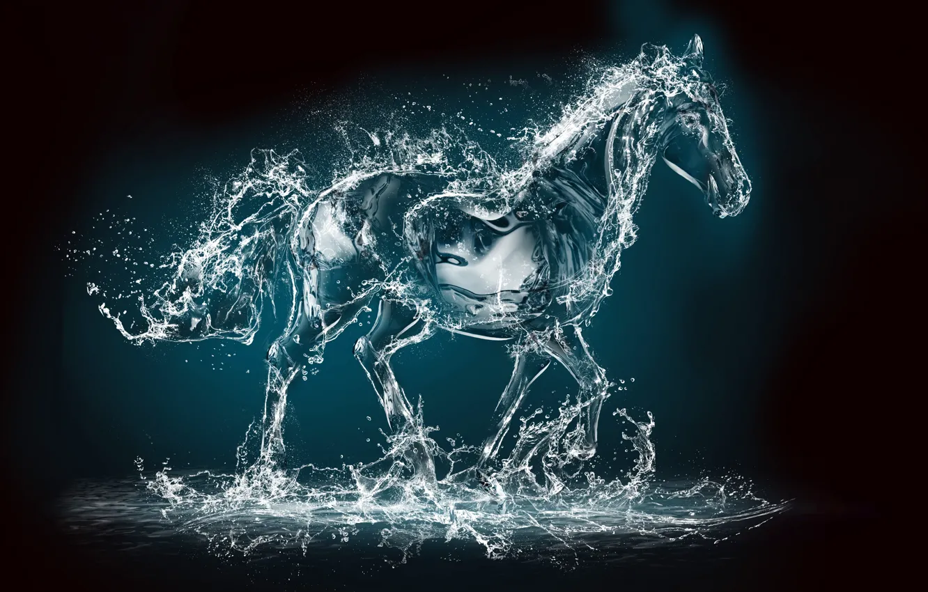 Photo wallpaper water, squirt, rendering, animal, horse