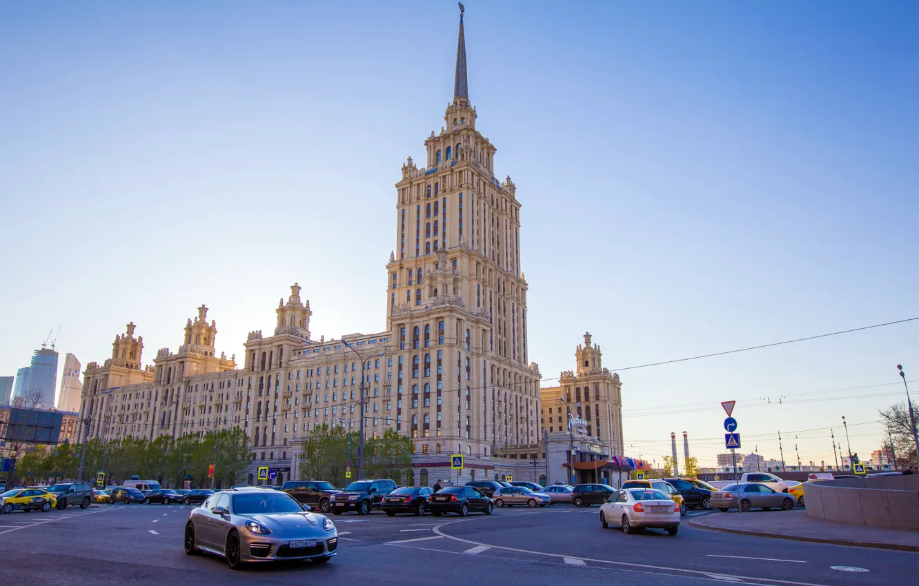 Photo wallpaper road, street, Moscow, cars, Moscow, Radisson royal hotel