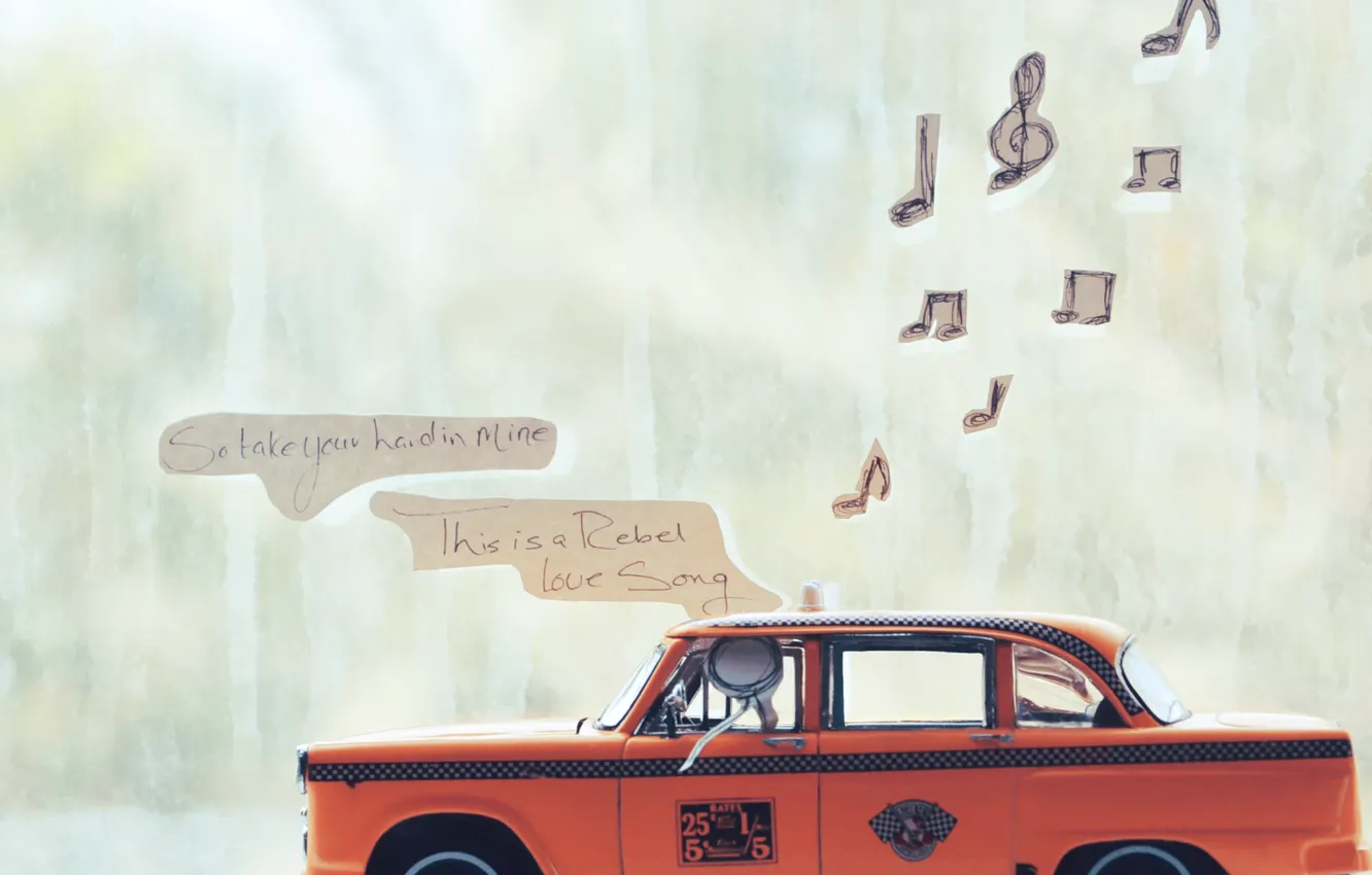 Photo wallpaper notes, music, radio, window, man, taxi, words, song