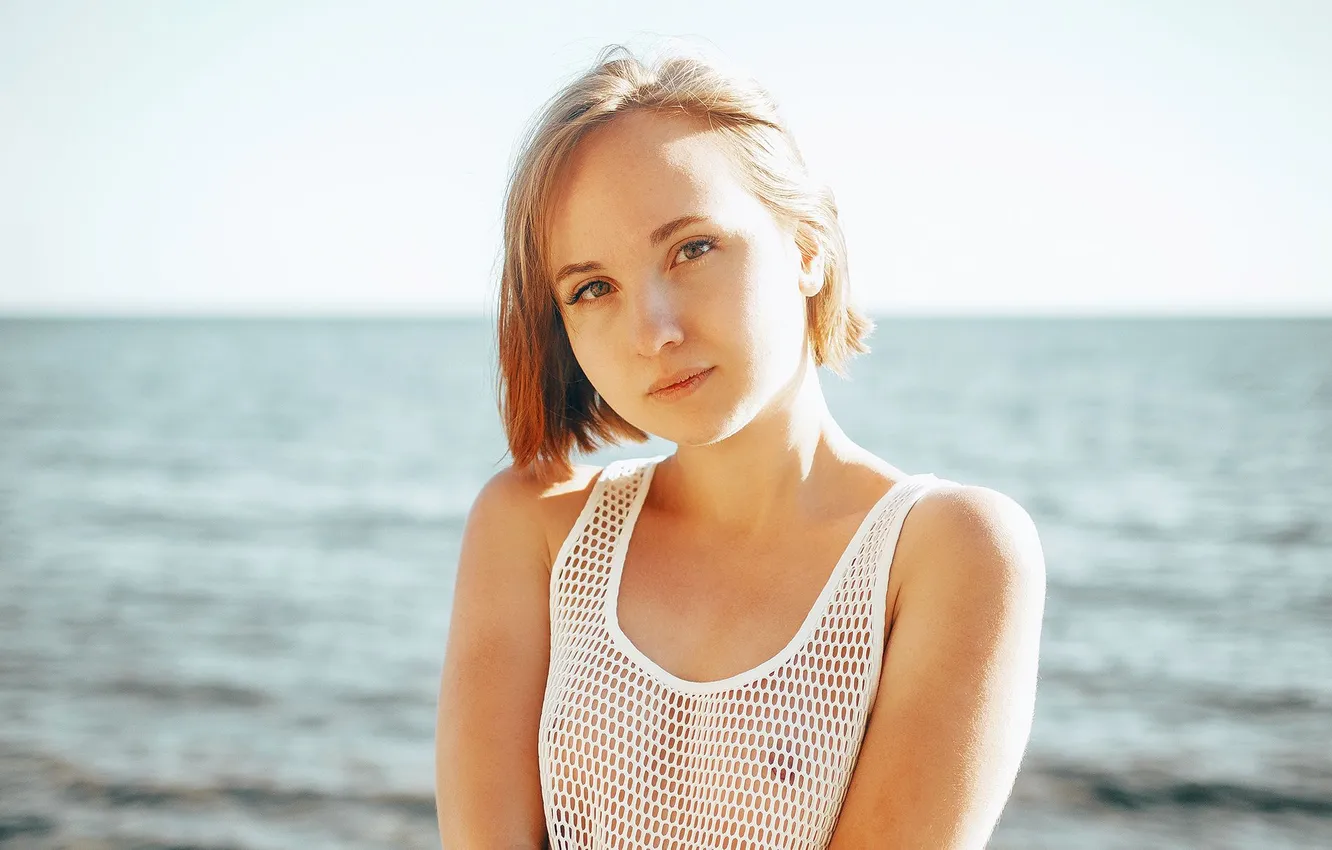 Photo wallpaper sea, beach, girl, blonde, Roosso Alex