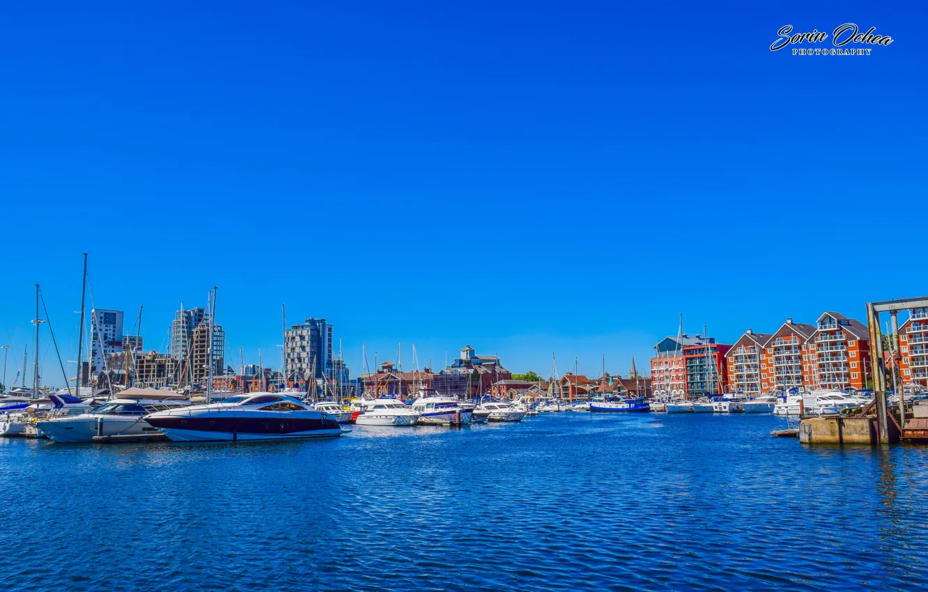 Photo wallpaper city, sea, boats, port