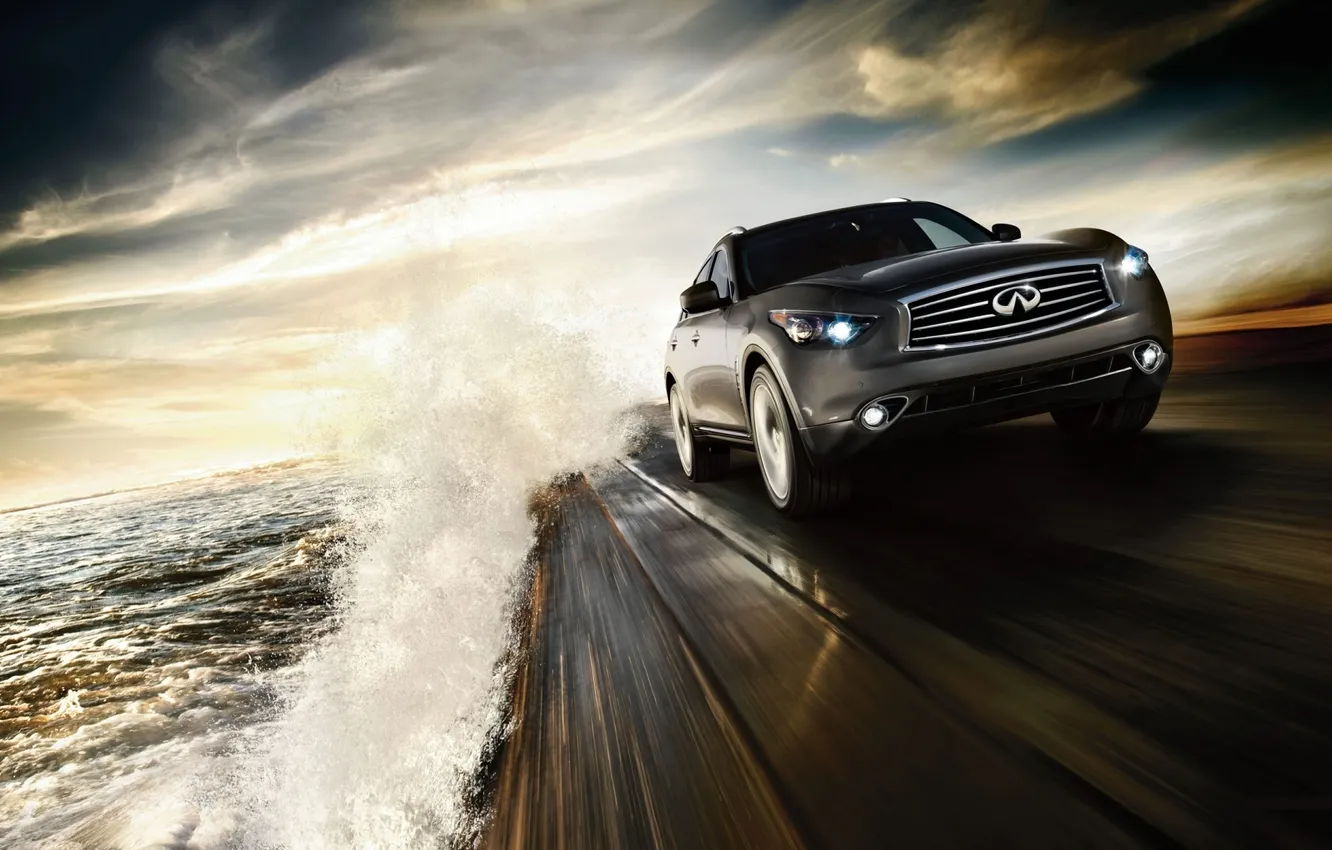 Photo wallpaper wave, the sky, squirt, jeep, Infiniti, infiniti, the front, crossover