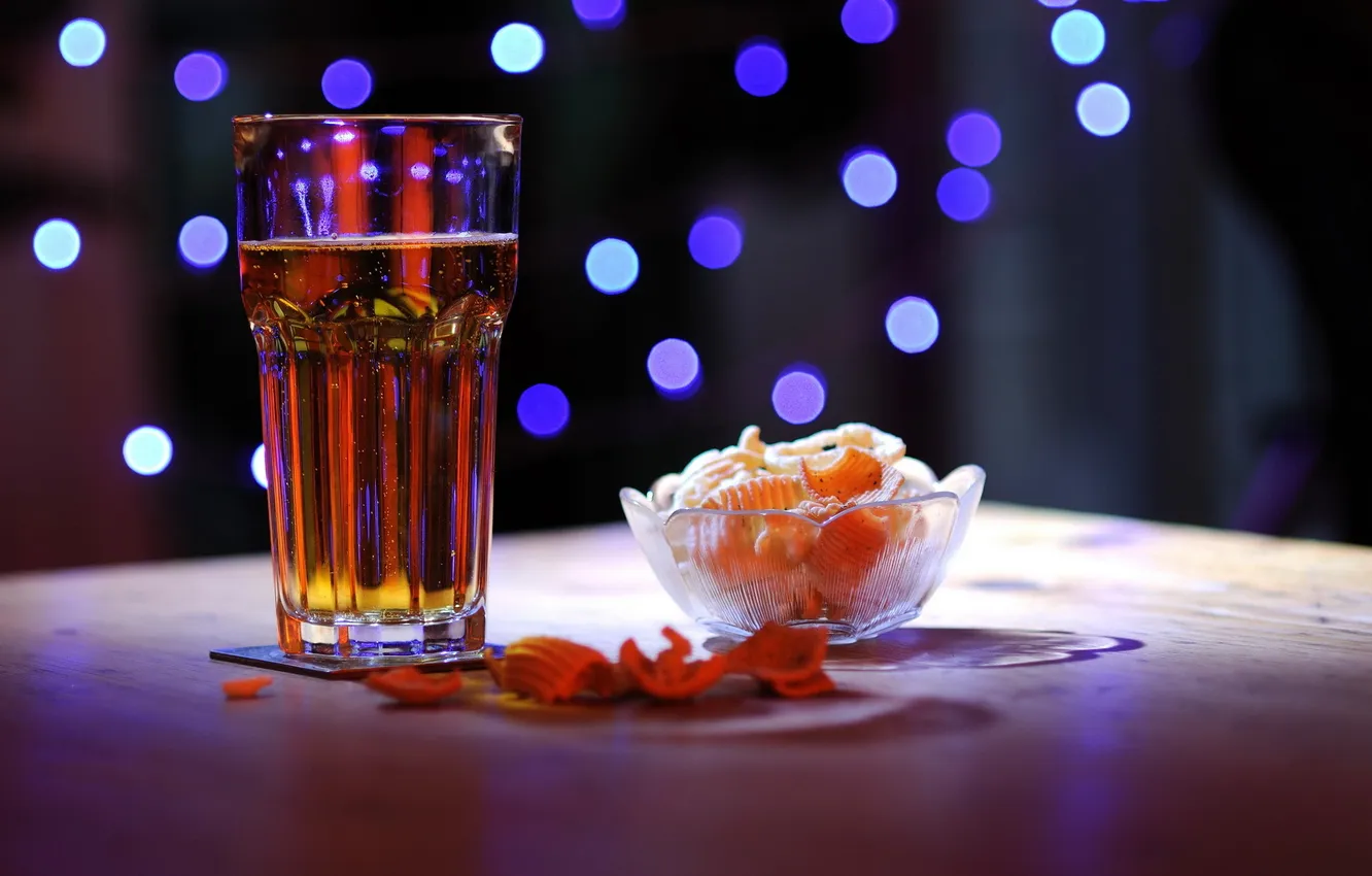 Photo wallpaper macro, food, beer, chips