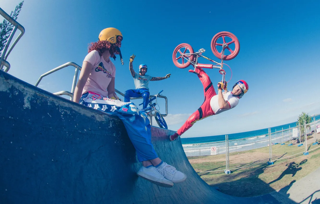Photo wallpaper girl, bike, male, bicycle, bike, three, bmx, Bicycle motocross