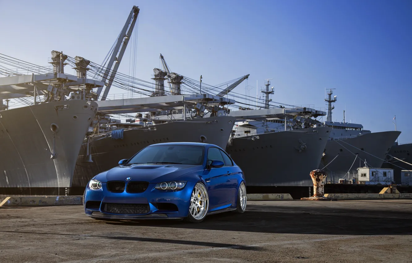 Photo wallpaper the sky, blue, bmw, BMW, ships, front view, blue, e92