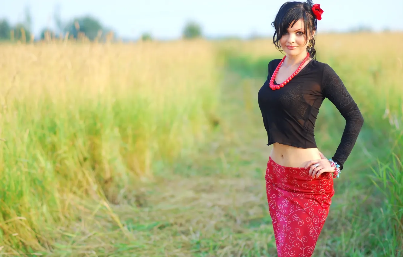 Photo wallpaper field, summer, girl, nature, model, beauty