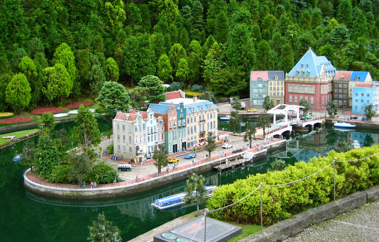 Photo wallpaper water, trees, people, home