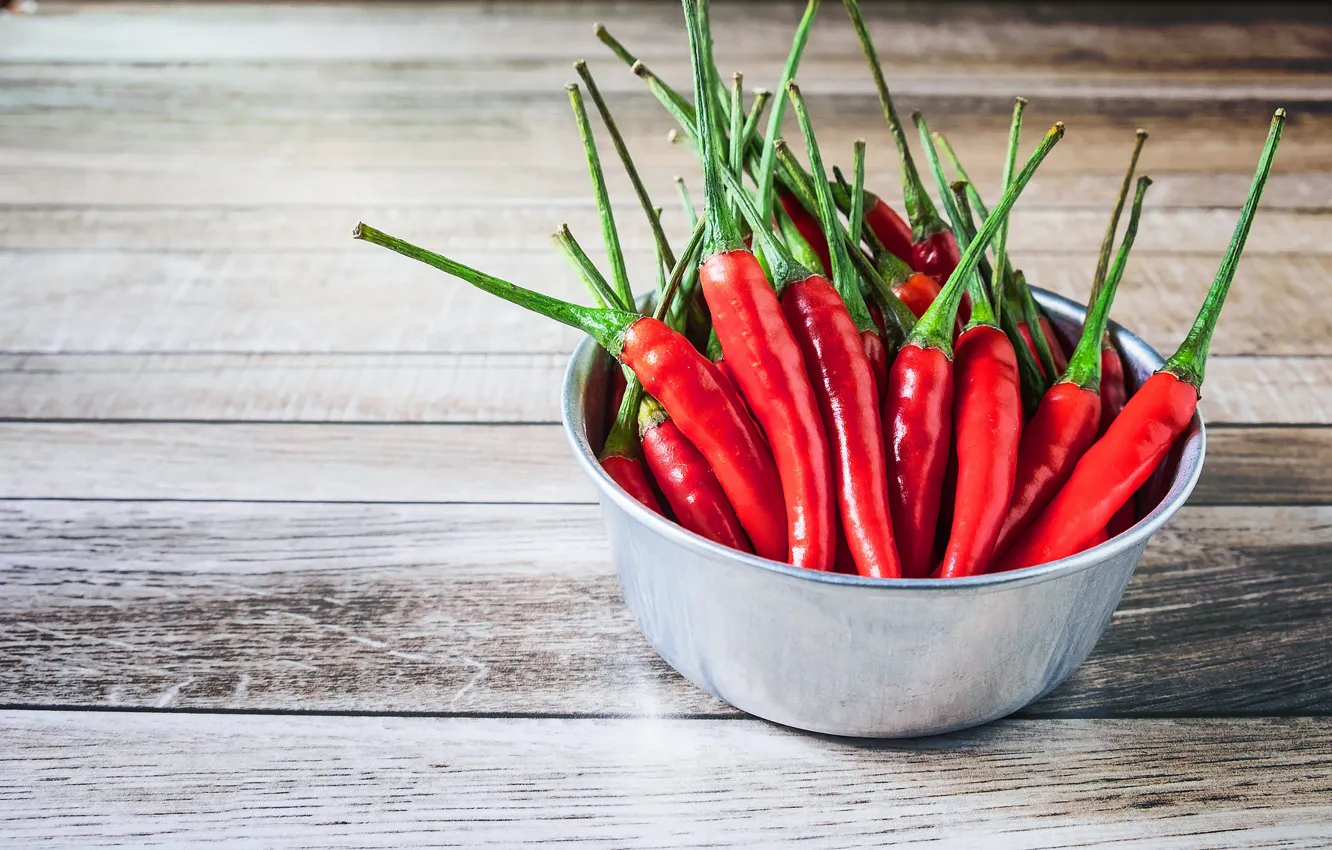 Photo wallpaper red, Board, pepper, bowl, sharp, Chile, bitter, pods