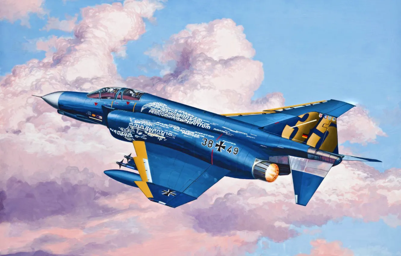 Photo wallpaper art, painting, jet, F-4 Phantom JG 71 Richthofen