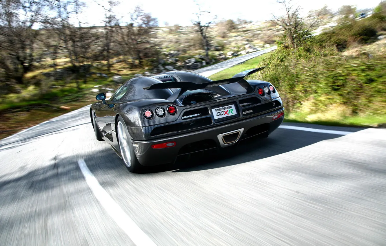 Photo wallpaper The sky, Tree, Road, Carbon, Koenigsegg CCX, Blur