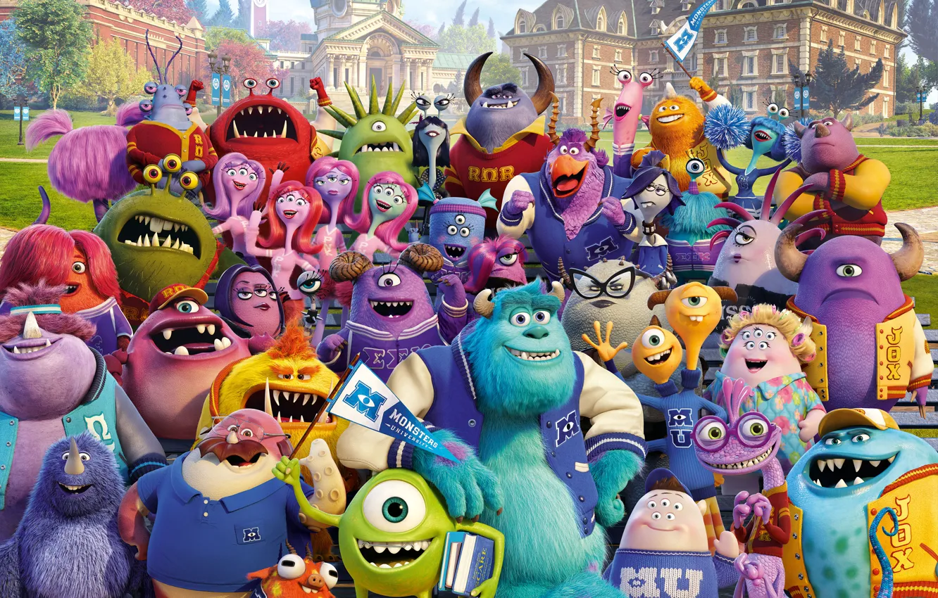 Photo wallpaper Color, Dean, 2013, Mike Wazowski, Monsters University, Movie, Monsters, Randall Boggs