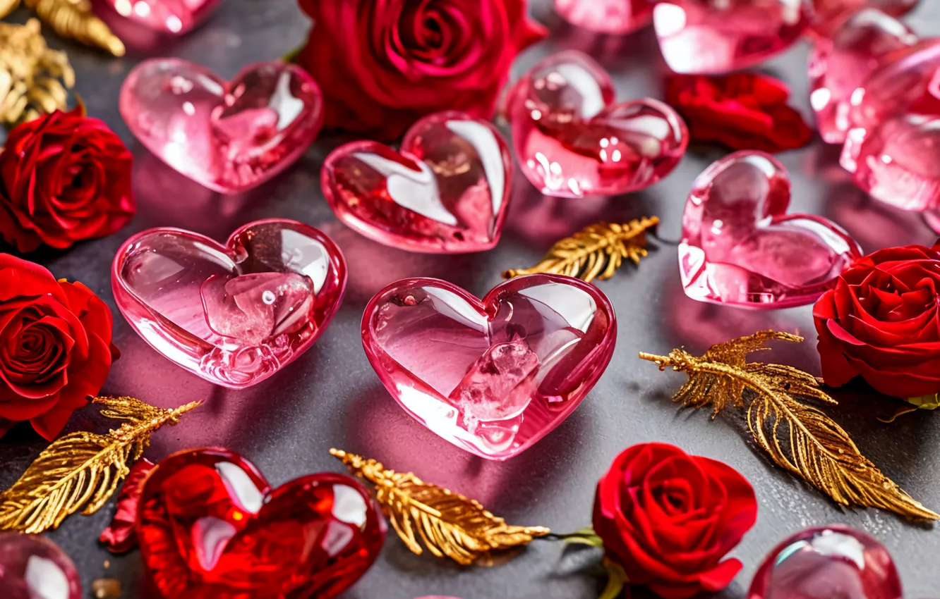 Photo wallpaper heart, roses, different, red roses