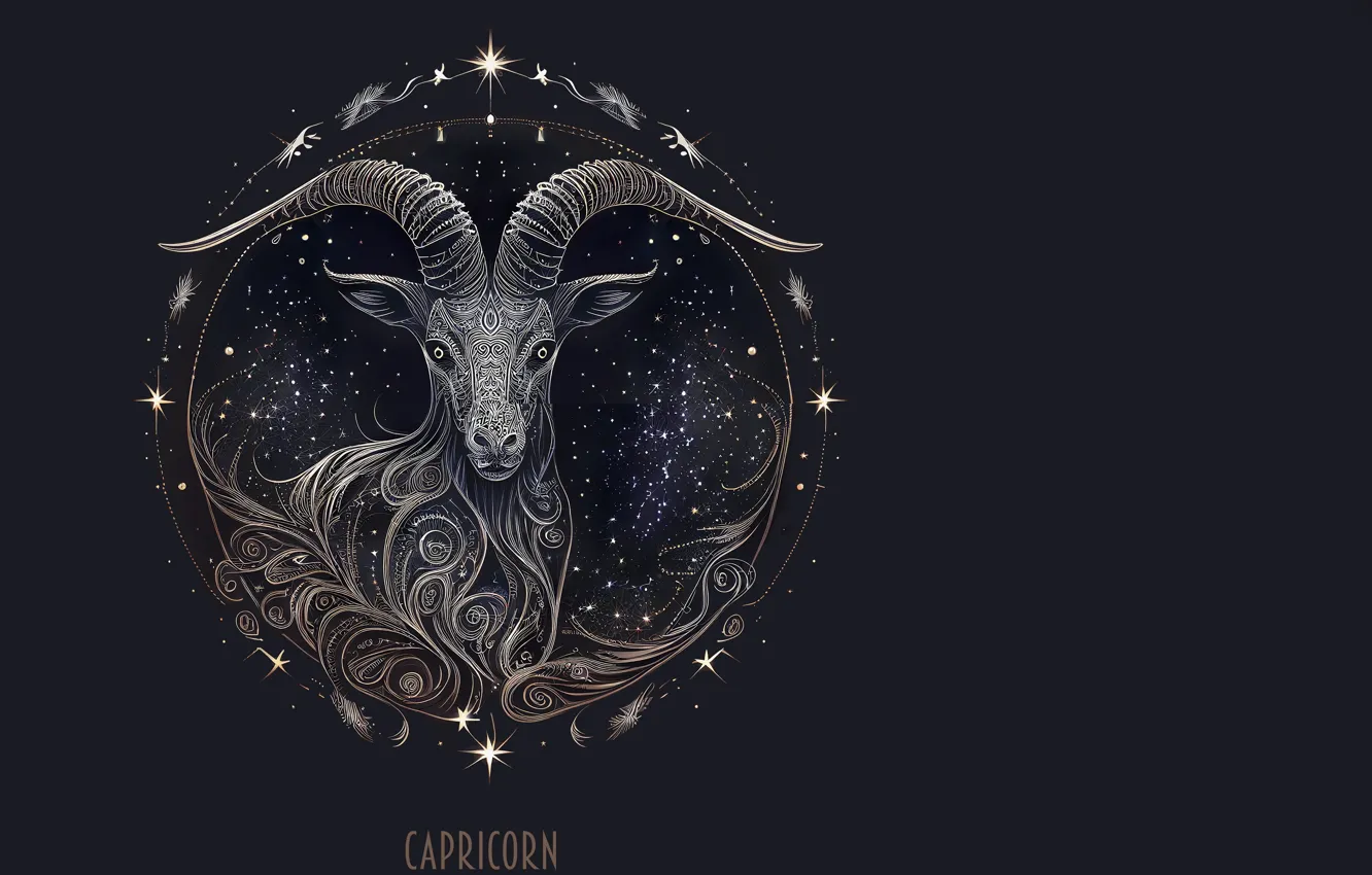 Photo wallpaper the dark background, symbol, zodiac sign, Capricorn, astrology, AI art, neural network