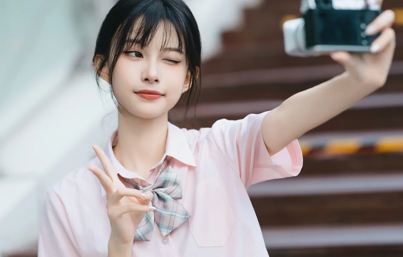 Photo wallpaper woman, smile, camera, beautiful, model, pretty, asian, cute