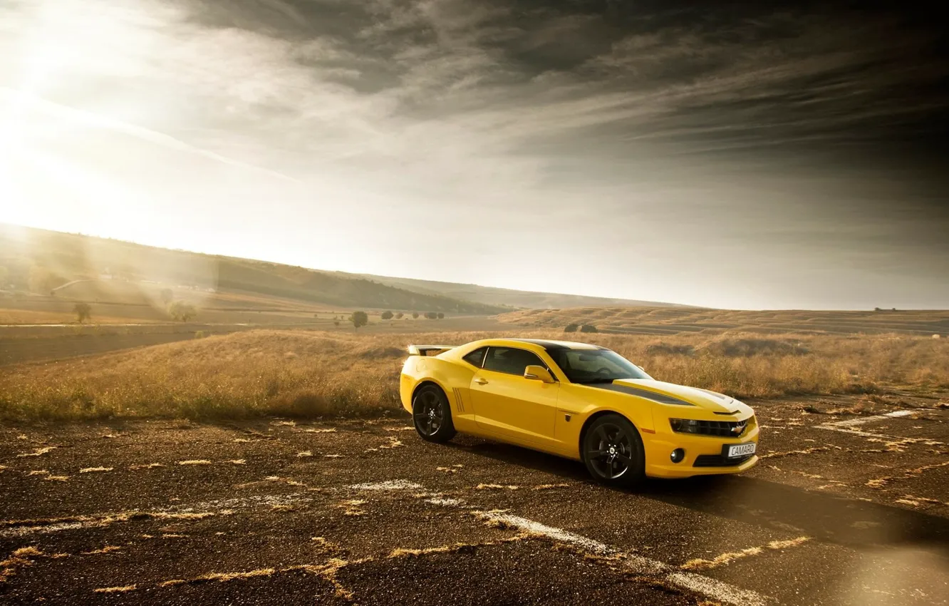 Photo wallpaper Chevrolet, Muscle, Camaro, Car, Sun, Yellow, Bumblebee, Edition