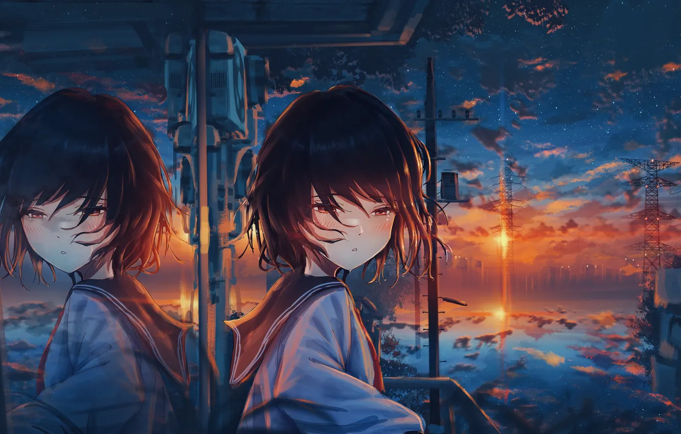 Photo wallpaper girl, sunset, Solna
