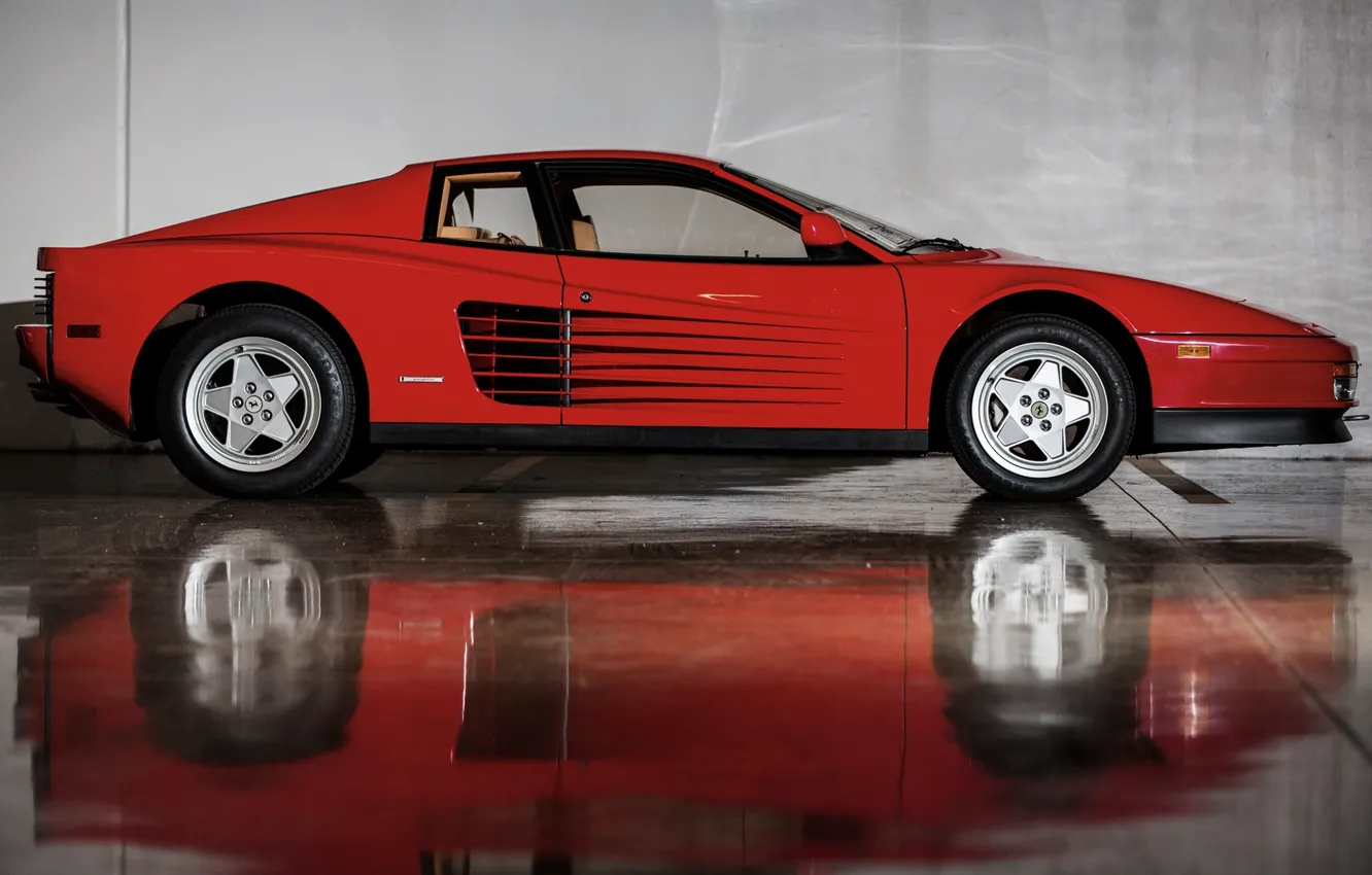 Photo wallpaper Red, Reflection, Auto, Machine, Ferrari, Car, Testarossa