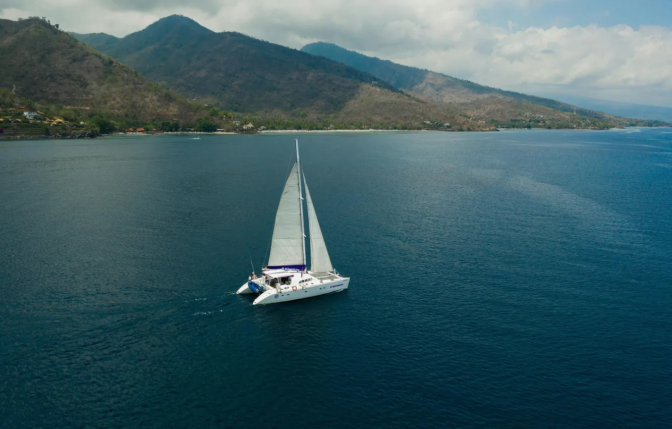 Photo wallpaper sea, the way, movement, coast, sails, walk, journey, catamaran