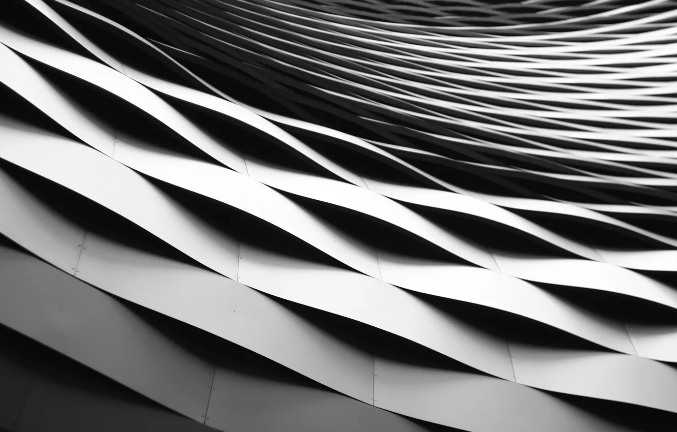 Photo wallpaper wave, grey, wall, panel, Black and white, joints