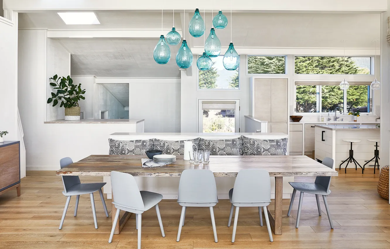 Photo wallpaper design, style, interior, CA, kitchen, dining room, dining area, by Lauren Nelson Design