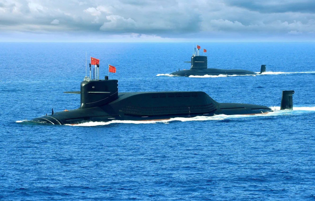 Photo wallpaper submarine, China, demonstration of the flag