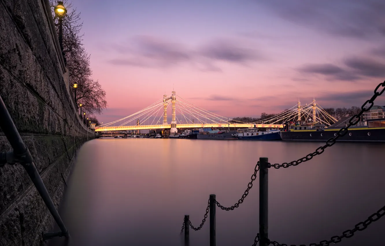 Photo wallpaper bridge, the city, river, morning