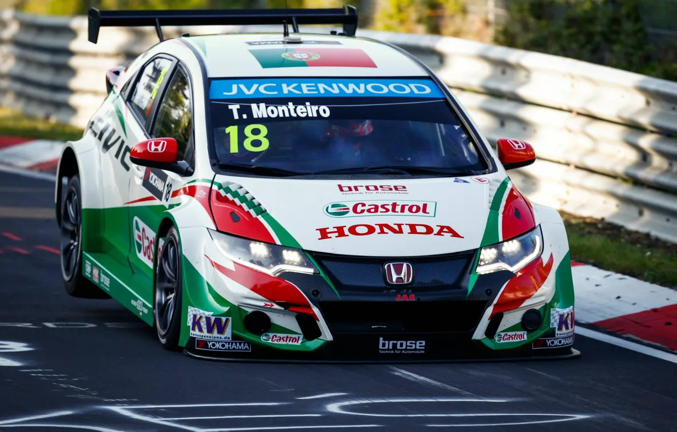 Photo wallpaper Honda, Civic, WTCC, Landing, Tiago Monteiro