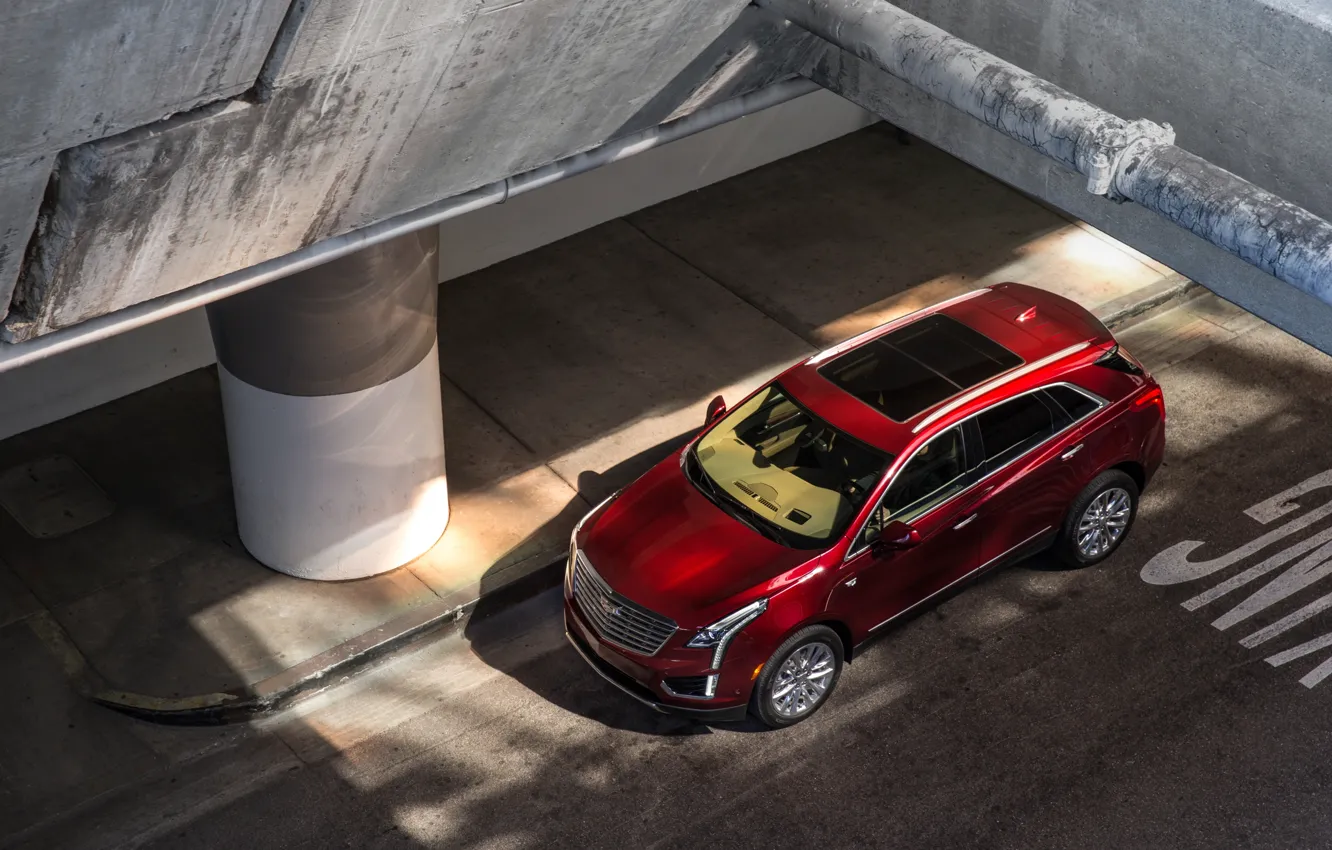 Photo wallpaper markup, Cadillac, the view from the top, 2017, XT5, the side of the road
