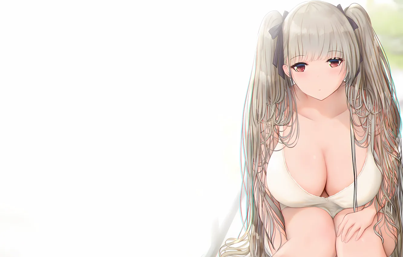 Photo wallpaper girl, sexy, cleavage, long hair, dress, boobs, anime, beautiful