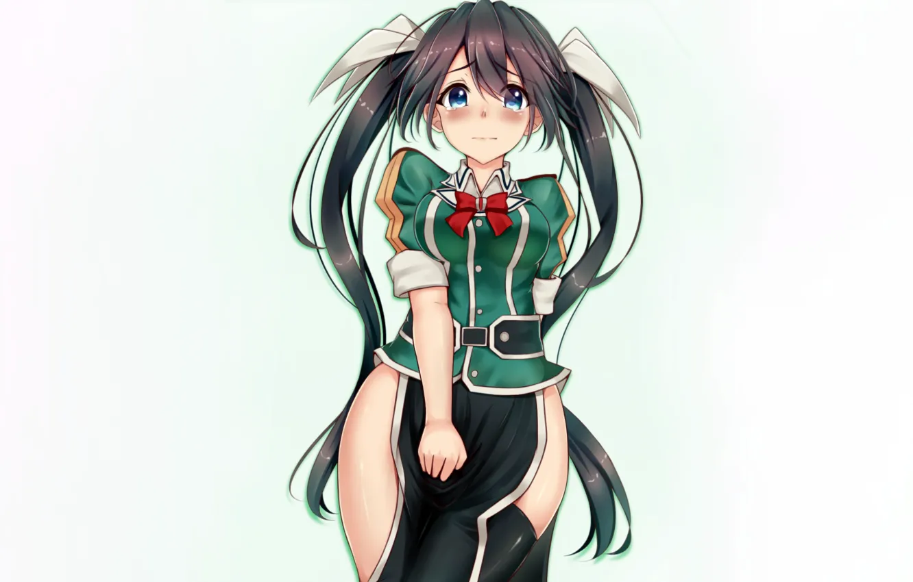 Photo wallpaper girl, sexy, blouse, thighhighs, long hair, anime, blue eyes, beautiful