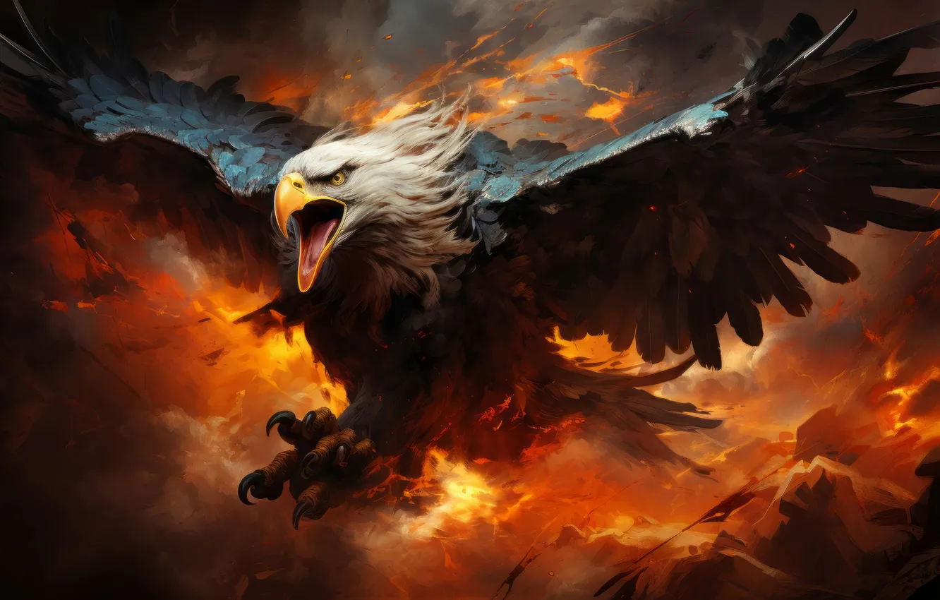 Photo wallpaper Eagle, art, birds, burn