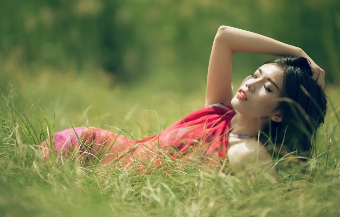 Photo wallpaper girl, background, Asian