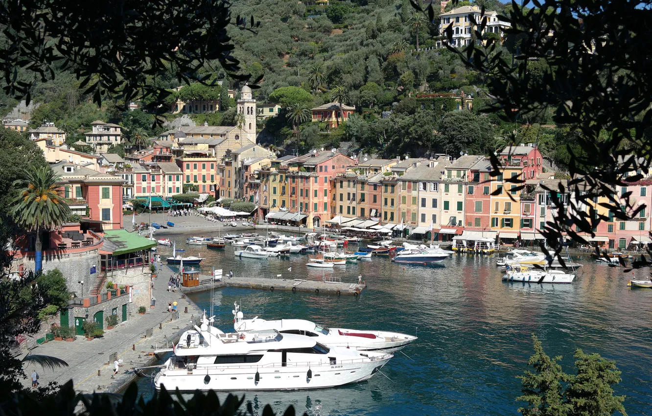 Photo wallpaper home, Bay, yachts, Italy, Portofino