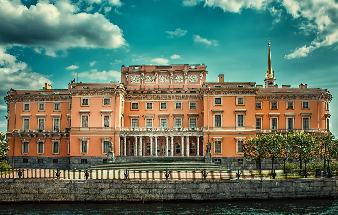 Photo wallpaper summer, the sky, clouds, landscape, river, castle, Peter, Saint Petersburg
