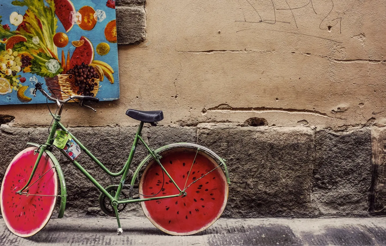 Photo wallpaper wheels, vintage, bike, retro, old, street, classic, painting