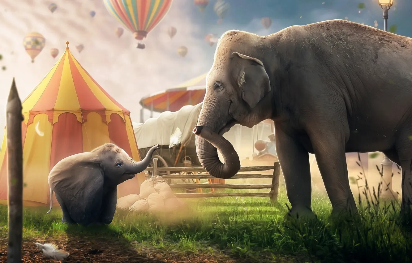 Photo wallpaper balloon, the film, elephant, circus, fantasy, Disney, movie, elephant