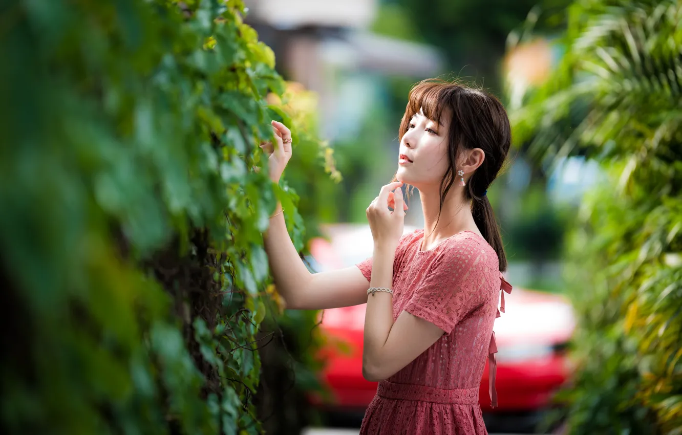 Photo wallpaper girl, Asian, cutie, bokeh