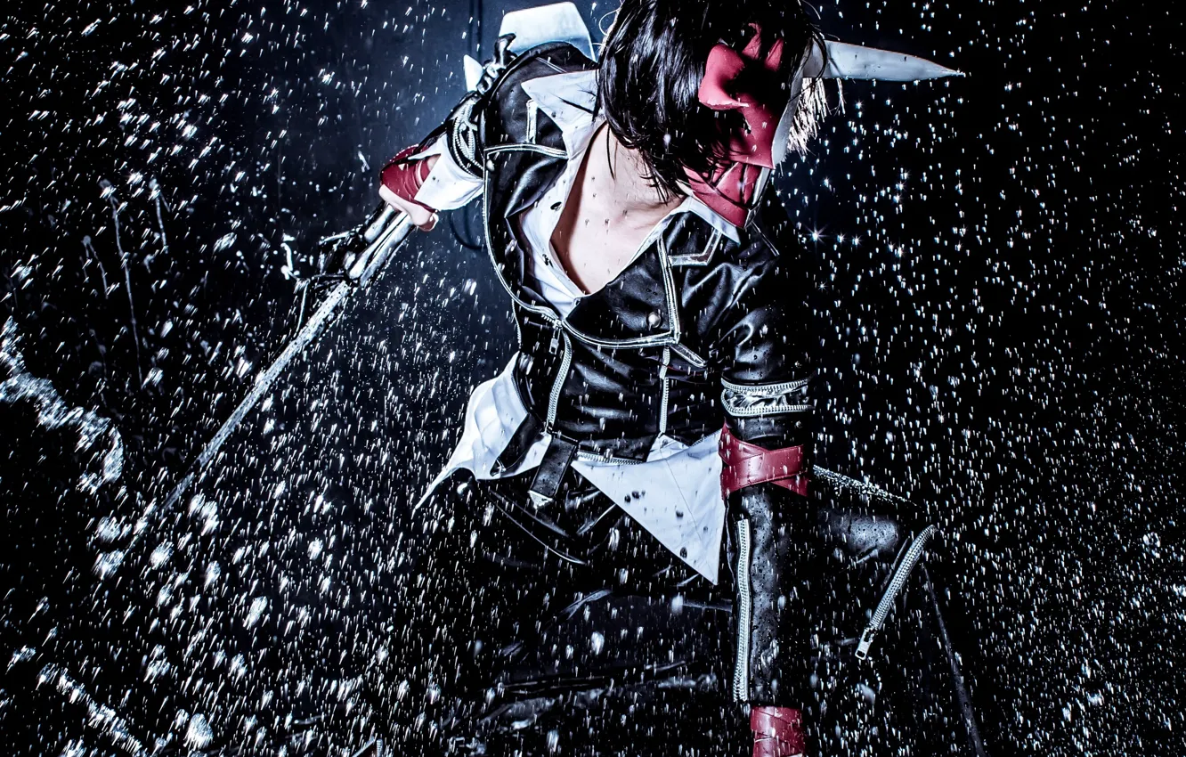 Photo wallpaper drops, squirt, rain, the game, mask, guy, Hero Warz