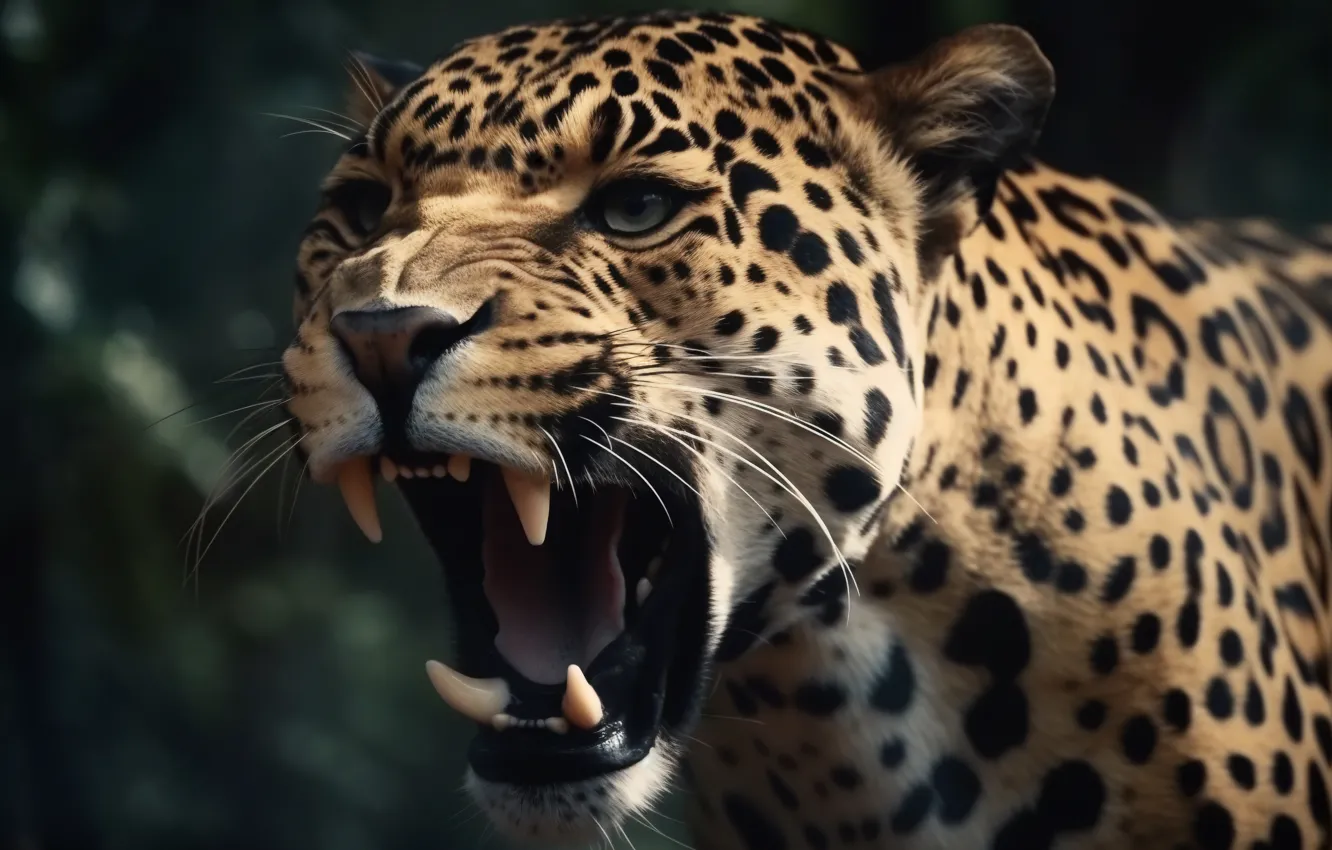 Photo wallpaper face, leopard, grin, digital art, AI art, The Art of Artificial Intelligence, neural network