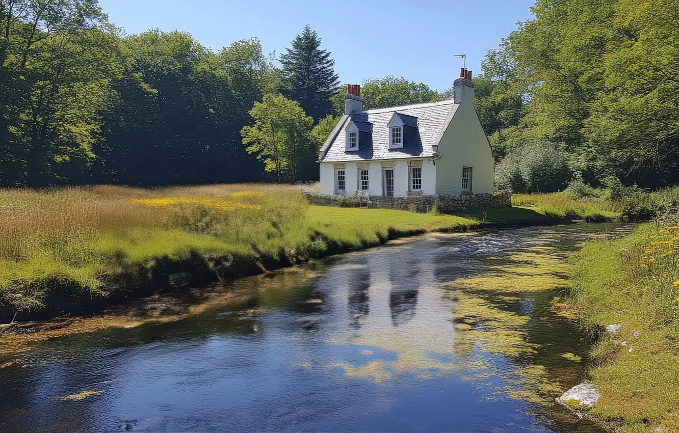 Photo wallpaper forest, white, summer, trees, landscape, nature, reflection, river