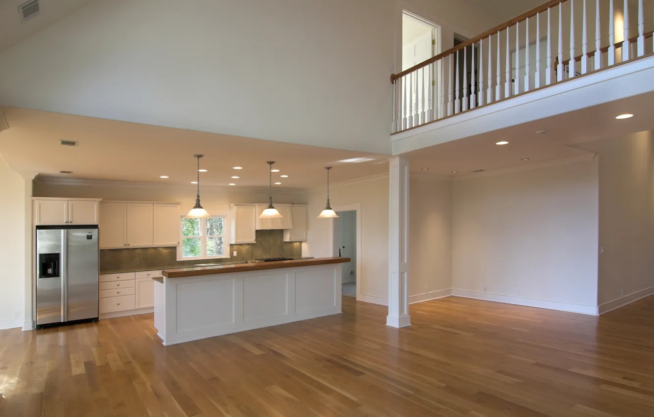 Photo wallpaper design, style, table, room, interior, kitchen, apartment, refrigerator. space