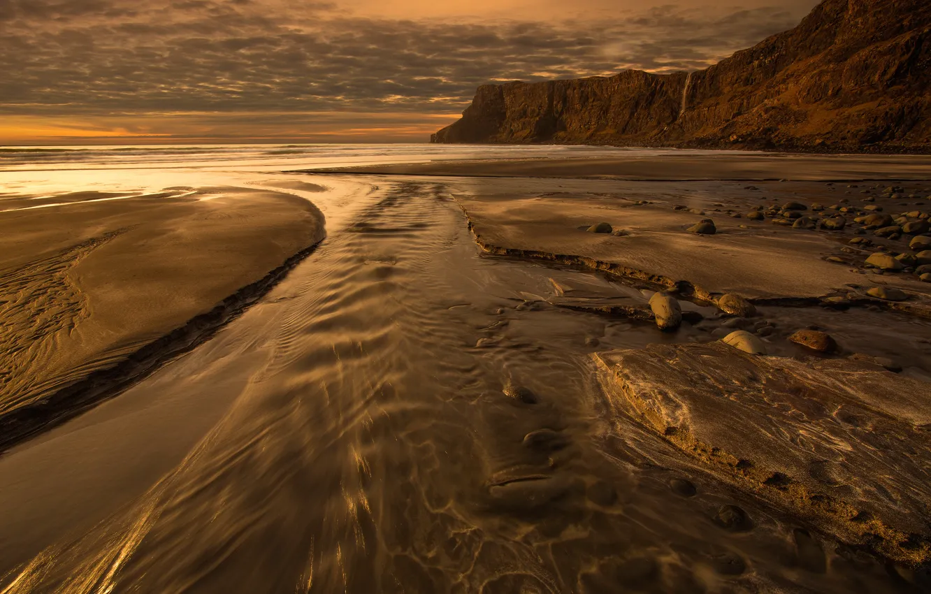 Photo wallpaper sea, beach, sunset, rocks, Bay