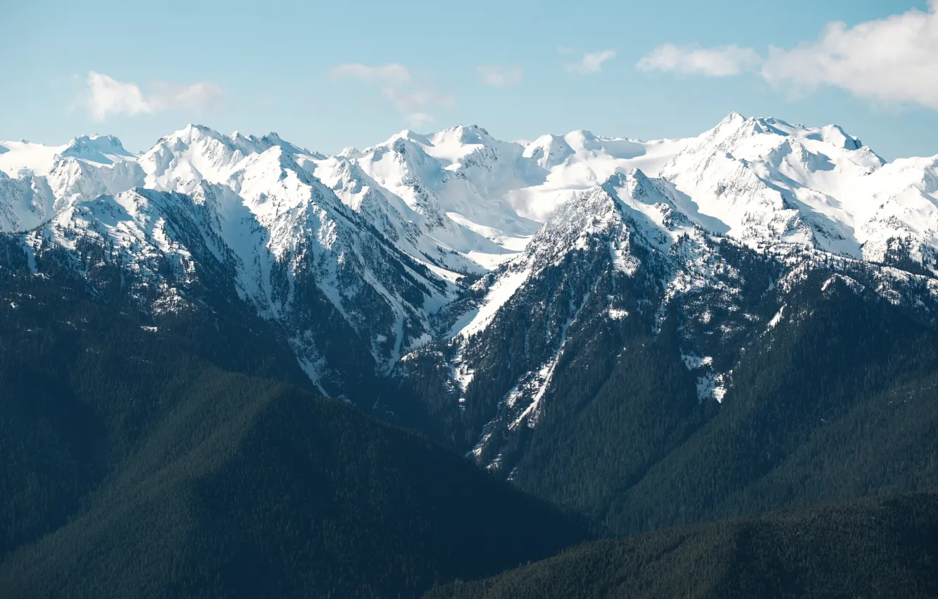 Photo wallpaper sky, mountains, snow, peak